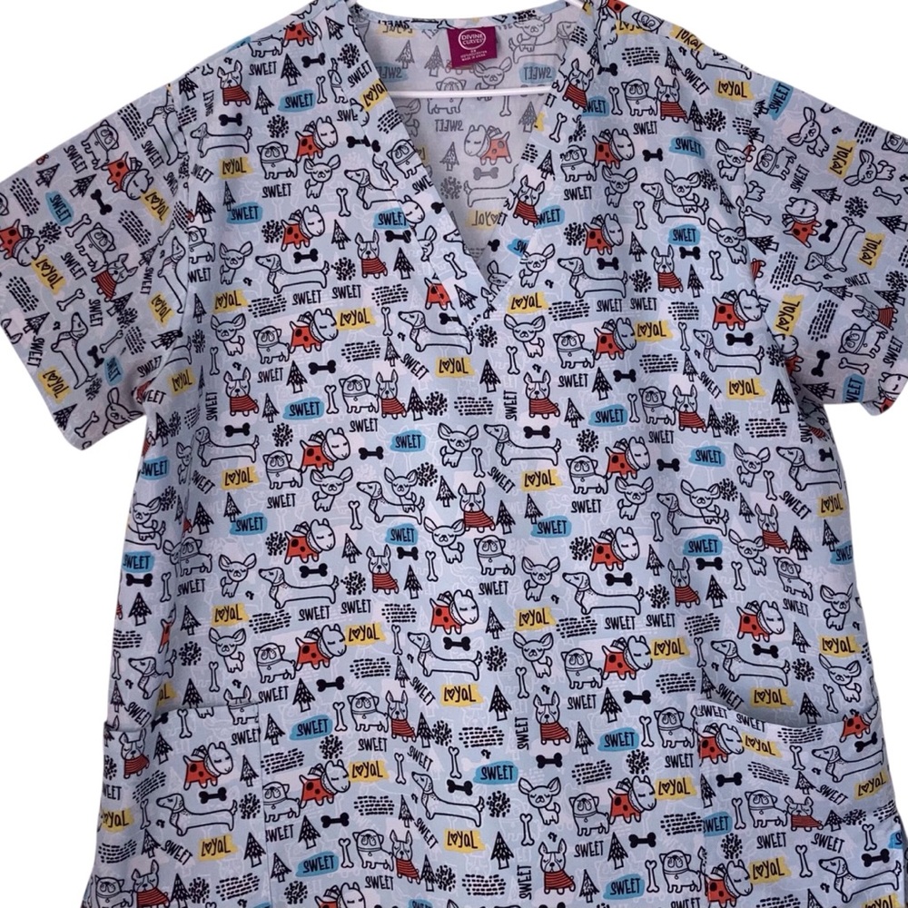 Scrub Womens Medical Top Pet Veterinary Theme Size 3XL